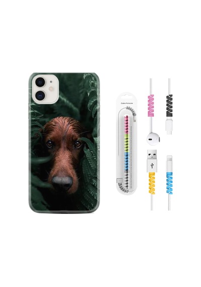 Apple Uyumlu iPhone 13 Kılıf Kablo Koruyuculu Flowers Dog 1346