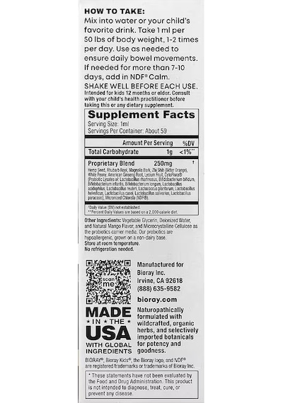 Bioray Kids Ndf Pooper Children's Digestive Support Mango 2 Fl Oz 59 Ml