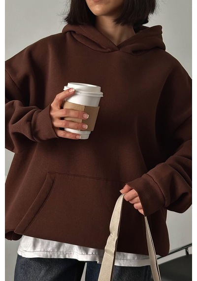 Acı Kahverengi Kapüşonlu Şardonlu Oversize Cepli Sweatshirt Mg2206