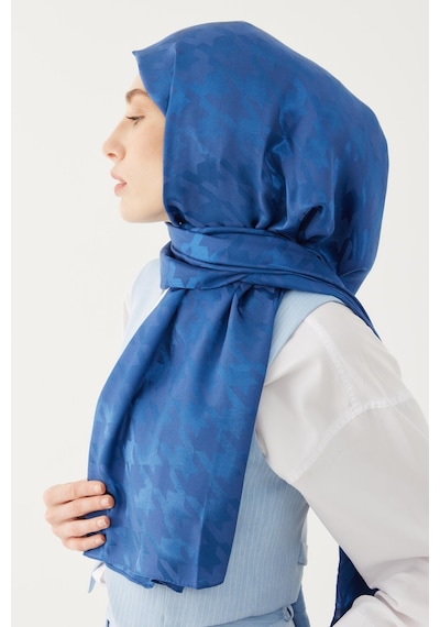 Mirsoy Scarf Kazayağı Desen Parlak Jakar Şal - Mavi Mavi