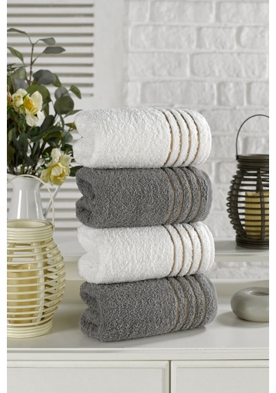 Casnack Diana Havlu Seti 4'lü 800gr. 50x90cm - Krem-antrasit