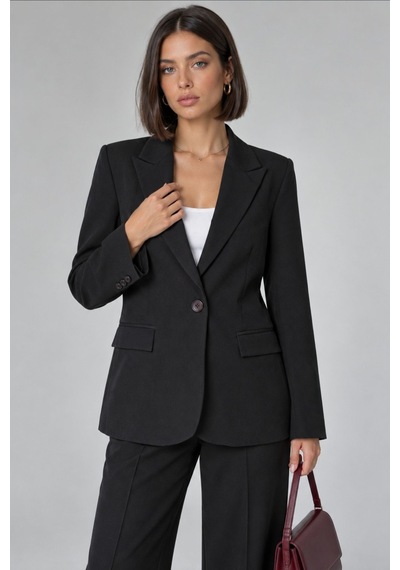 Hiccup Tek Düğmeli Blazer Ceket Ve Pantolon Takım Siyah