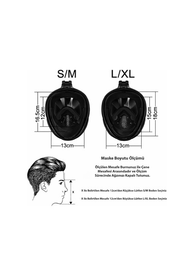 Omniax Tam Yüz Dalış Maskesi Slikon Şnorkel Full Face - Siyah - L/xl Çok Renkli