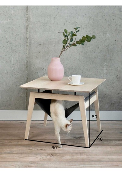 Minimalist Ahşap Yan Sehpa Ve Gizli Kedi Hamağı