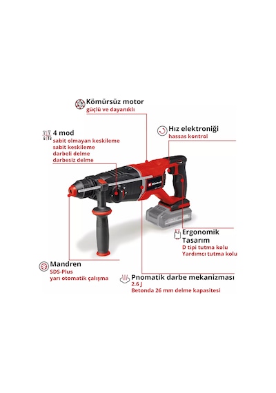Einhell TP-HD 18/26 D Li BL - Solo Kömürsüz Akülü Kırıcı Delici (Akü ve Şarj Hariç) - 4514270