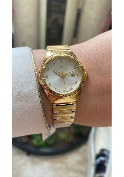 Ferro Quartz Çelik Altın Rengi 32 Mm Kelebek Kilitli Kadın Kol Saati Altın