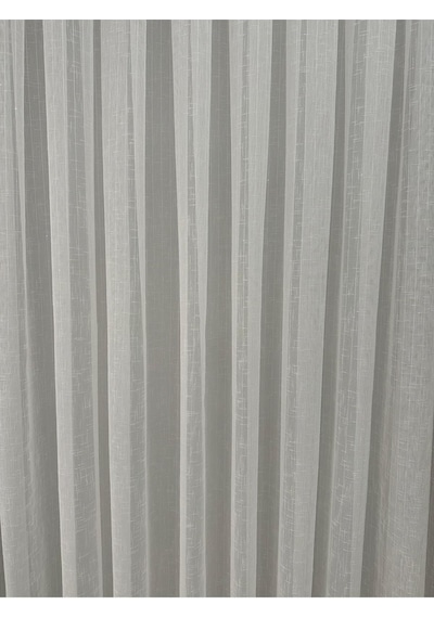 Çizgili Keten Şeffaf Pullu Tül Perde 1/3 Sık Pile Ekru