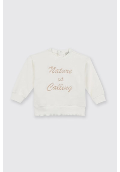 Panço Kız Bebek Nakış Detaylı Ekru Sweatshirt Krem