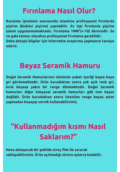 Beyaz Seramik Hamuru, Doğal Oyun Hamuru, Kil Çamuru 2 Kg 2000 Gr Ebeşuar Seti