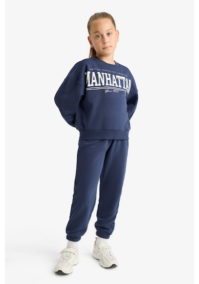Defacto Kız Çocuk 2li Takım Baskılı Sweatshirt Eşofman Altı E6416a825aunv256 Lacivert