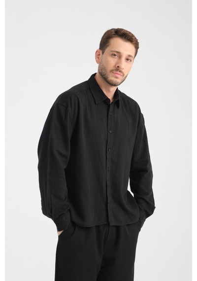 Redline Bond Keten Oversize Rahat Kalıp Premium Kumaş Basic Gömlek Siyah Redline Bond Keten Oversize Rahat Kalıp Premium Kumaş Basic Gömlek Siyah