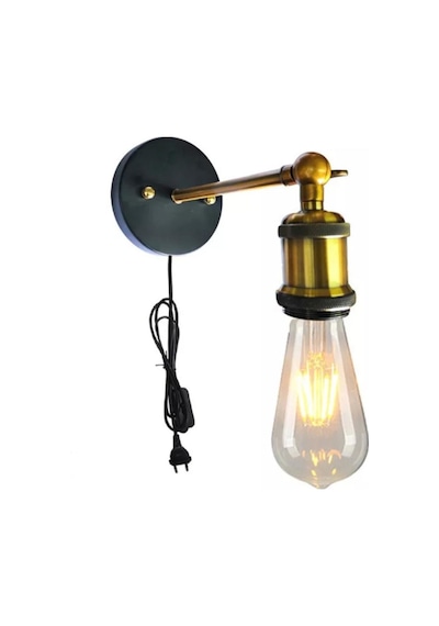 Mylights Retro Rustik Anahtarlı Kablolu Fişli Duvar Aplik Hare Siyah