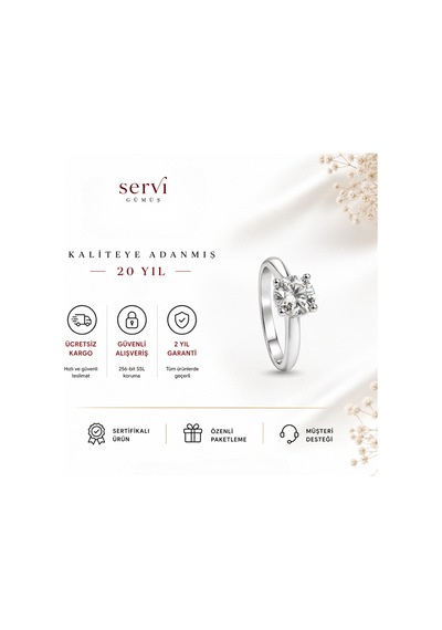 Servi 925 Ayar Gümüş Yuvarlak Kesim Eternity Tektaş Yüzük-498