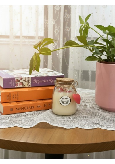 Aşk Temalı Gül Kokulu Kavanoz Mum, Hediyelik Ve Ev Dekorasyonu, Sevgililer Günü Beyaz