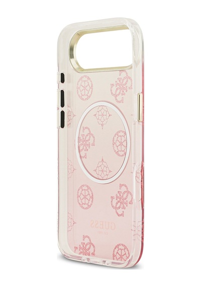 Apple Uyumlu iPhone 17 Air Kılıf Guess Lisanslı M-safe Özellikli Simli Peony Desenli Silikon Kapak Pembe Pembe