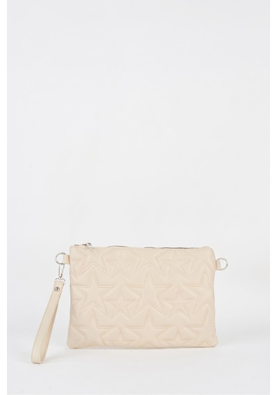 Vivaq Kadın Krem Yıldız Nakışlı Suni Deri Bilek Ve Zincir Askılı Portföy El Ve Clutch Çanta