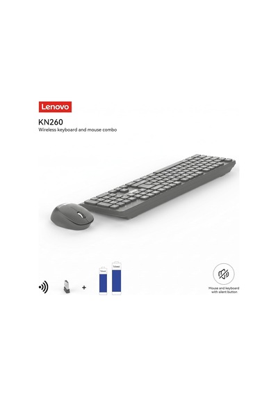 Kn260 Sessiz Kablosuz Klavye Mouse Seti - Koyu Gri, 2.4ghz Wireless, Mini Tek Usb Alıcı Wireless Silent Keyboard & Mouse Set Diğer