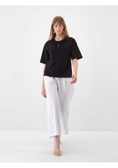 Xint Siyah Pamuk Dokulu Oversize Bluz 602471