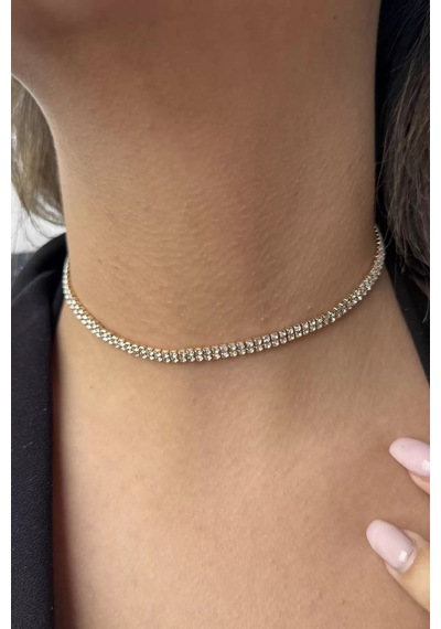 Caş Dekorasyon Altın Renk 2 Sıra Taş Detaylı Choker Kolye Altın