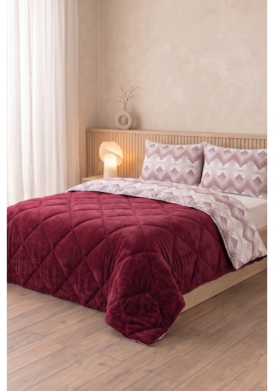 Battal Wellsoft Yorgan Çift Taraflı Yastık Kılıflı 215x235 Cm Bordo