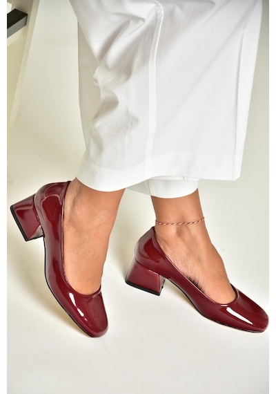 Fox Shoes T752827008 Bordo Rugan Alçak Topuklu Kadın Ayakkabı Bordo