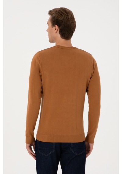 U.S. Polo Assn. Erkek Slim Fit Bisiklet Yaka Camel Basic Kazak 50313713-VR233