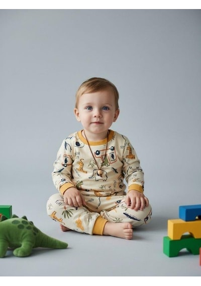 Zekids Erkek Bebek Pamuklu Safari Desenli Pijama Takımı-16848 Çok Renkli