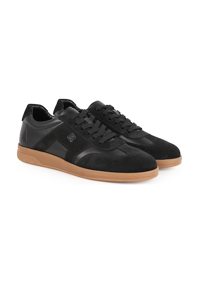 Erkek Sneaker Ayakkabı Hakiki Deri Süet Kombinli Bağcıklı Düz Kauçuk Taban Casual Retro Lbr H1033 Siyah
