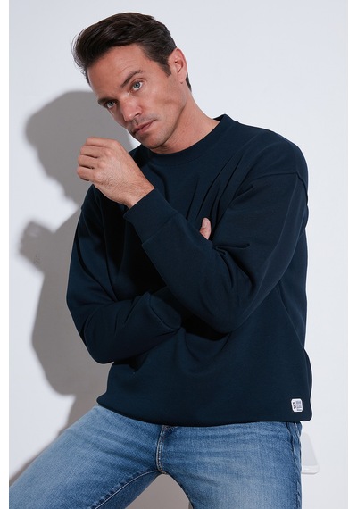 Buratti Regular Fit Bisiklet Yaka Pamuklu Içi Tüylü Yumuşak Şardonlu Erkek Sweat 5905255 Koyu Lacivert