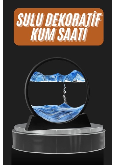 Dekoratif Sulu Kum Saati Ofis Masa Üstü Ev Yuvarlak Kum Saati Mavi