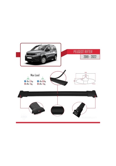 Peugeot Rifter 2019-2022 Arası İle Uyumlu Fly Model Ara Atkı Tavan Barı Siyah 4 Adet Bar