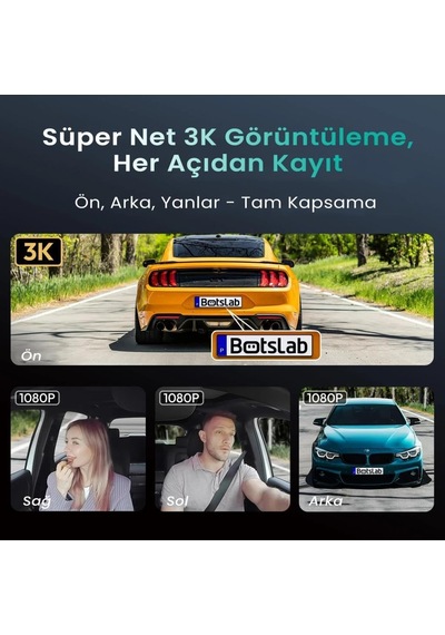 Ses Kontrolü,3 Kanallı 3,18 İnç Dokunmatik Ekran, 2160p + 1080p + 1080p Ön Ve Arka İç Döngü Kaydı, 5,8 Ghz Wifi