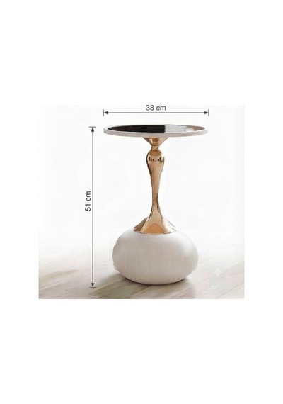 Panalı Dekoratif Yan Sehpa - Beyaz 51 X 38 Cm Beyaz - Altın