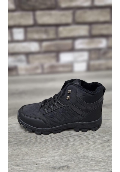 Bukond Outdoor Trekking Suya Dayanıklı Içi Kürklü Bağcıklı Fermuarlı Kaymaz Taban Kışlık Bot Battal Boy Siyah