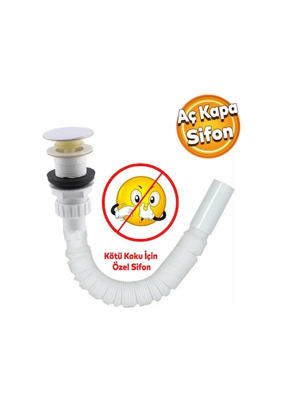 Elallar Körüklü Lavabo Banyo Taşı Sifon Gider Borusu Akordiyon Plastik Koku Giderici Savar 80 Cm