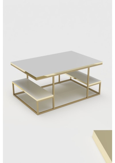Reyo Falez Deluxe Raflı Orta Sehpa 60x90 Cm Modern Dikdörtgen Orta Sehpa Gold Beyaz Gold - Beyaz