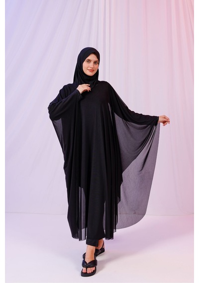 Tarzını Seç Kimono Pareo - Tesettür Pareo - Esnek Likralı Tül Siyah 240x135 Cm Çok Renkli