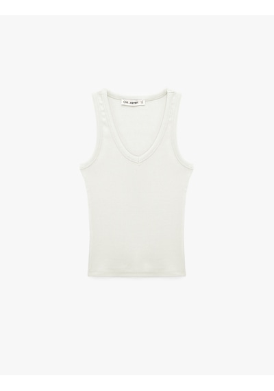 Koton Kaşkorse Modal Karışımlı V Yaka Kolsuz Slim Fit Atlet Ekru 6sal30273ık