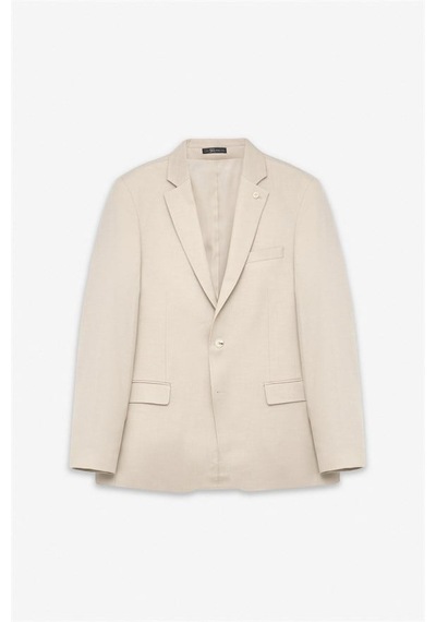 Süvari Bej Slim Mono Yaka Torba Cep 6 Drop Klasik Ceket Ct2021600427-bj3