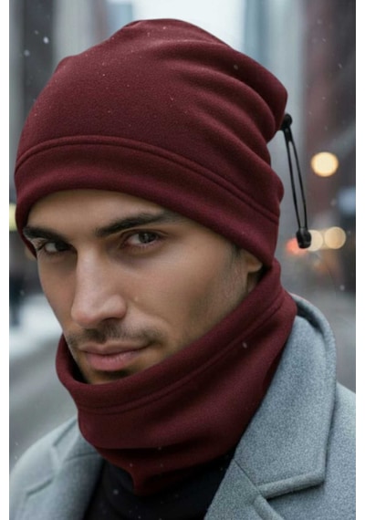 Uniquetrenders Erkek Polar Bere Ve Boyunluk Takımı Bordo