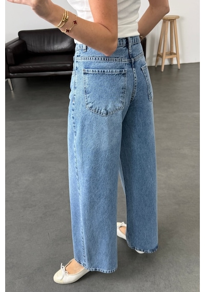 5in1Canpolat Mavi Kemerli Tensel Denim Pantolon 0030