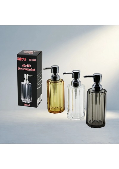Şeffaf Renkli Akrilik Sabunluk Uzun Sekizgen 200ml Modern Tasarım 000 Açık Krem