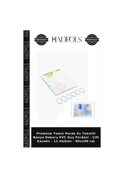 Premium Temiz Perde Ev Tekstili Banyo Dekoru Pvc Duş Perdesi - Çift Kanatlı - 12 Halkalı - 90x180 Cm Çok Renkli