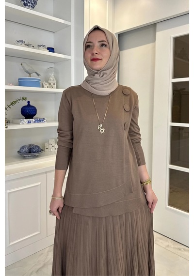 Rabia Şamlı Rana Triko Takım Sütlü Kahve Normal