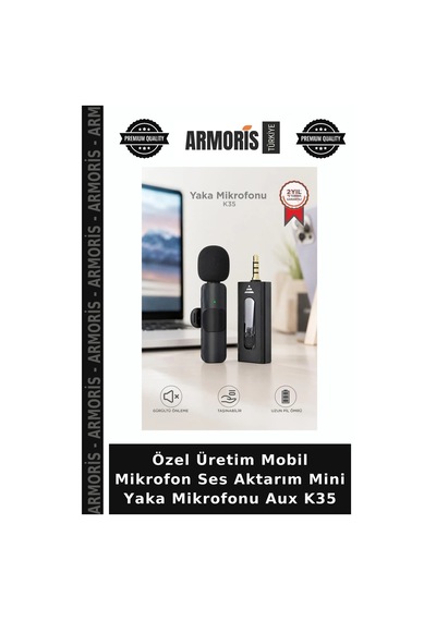 Özel Üretim Mobil Mikrofon Ses Aktarım Mini Yaka Mikrofonu Aux K35