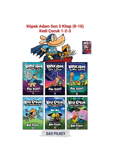 Köpek Adam Son 3 Kitap 8-10 Ve Kedi Çocuk 3 Kitap - 6 Kitap Çizgi Roman Seti + Defter Hediyeli