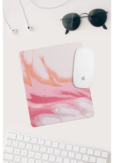 Pembe Turuncu Desenli Bilek Destekli Dikdörtgen Mouse Pad Mouse Altlığı. Mousepad