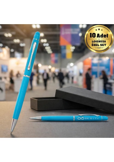 Logonuza Özel 10 Adet 1022 Metal Touchpen Kalem Lazer Baskılı Tükenmez Kalem Turkuaz Ahşap