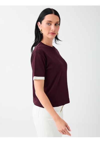 Jimmy Key Bordo Bisiklet Yaka Kısa Kollu Triko Bluz 6ww137586562