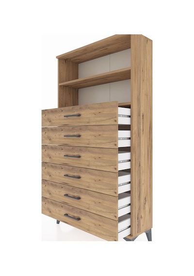 Arges Dolap 2 Raflı 6 Çekmeceli 88x30x163 Çam-çam Çam